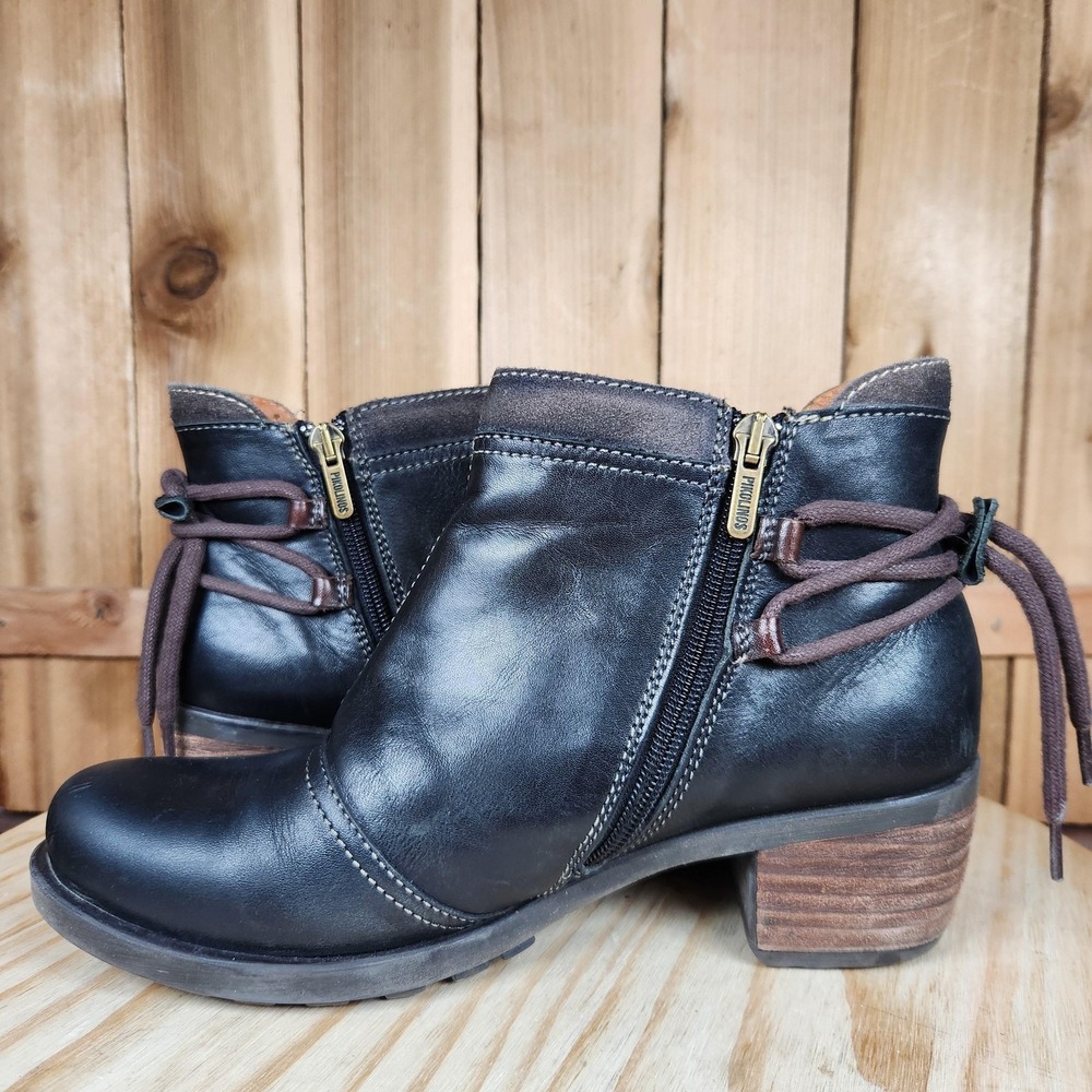 Pikolinos Le Mans Boots Womens 7.5 38 Black Leather Ankle Zip Booties Casual - Picture 6 of 9